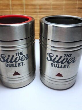 Vintage Coors Light The Silver Bullet Stainless Steel Metal Can Koozie Set 2